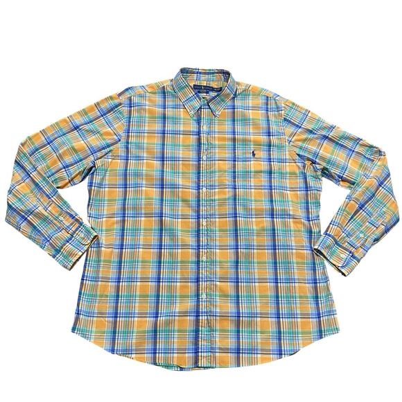 Ralph Lauren Button Front Pocket Plaid Shirt 100% Cotton Orange Mens Size XXL - Picture 3 of 10